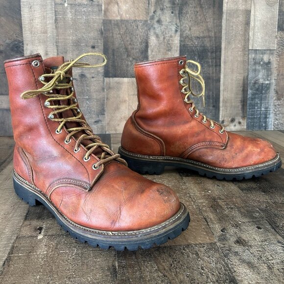 Red Wing Irish Setter Vintage Plain Toe Lace Up Work Boots Mens 13 D - Picture 2 of 12